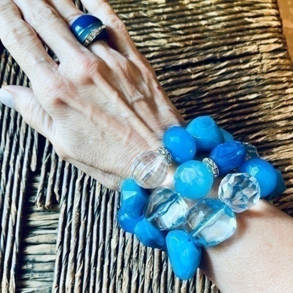 ✨💙✨ Cache Two Tone Blue Enamel Design Silver Ring w Rhinestones ✨💙✨Size 6✨💙✨ - Picture 7 of 8